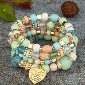 Beautiful Layered Bracelet Set. “I ❤️ U” on gold charm said in many languages